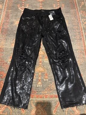 Express Black Sequin Cropped Ankle Pants